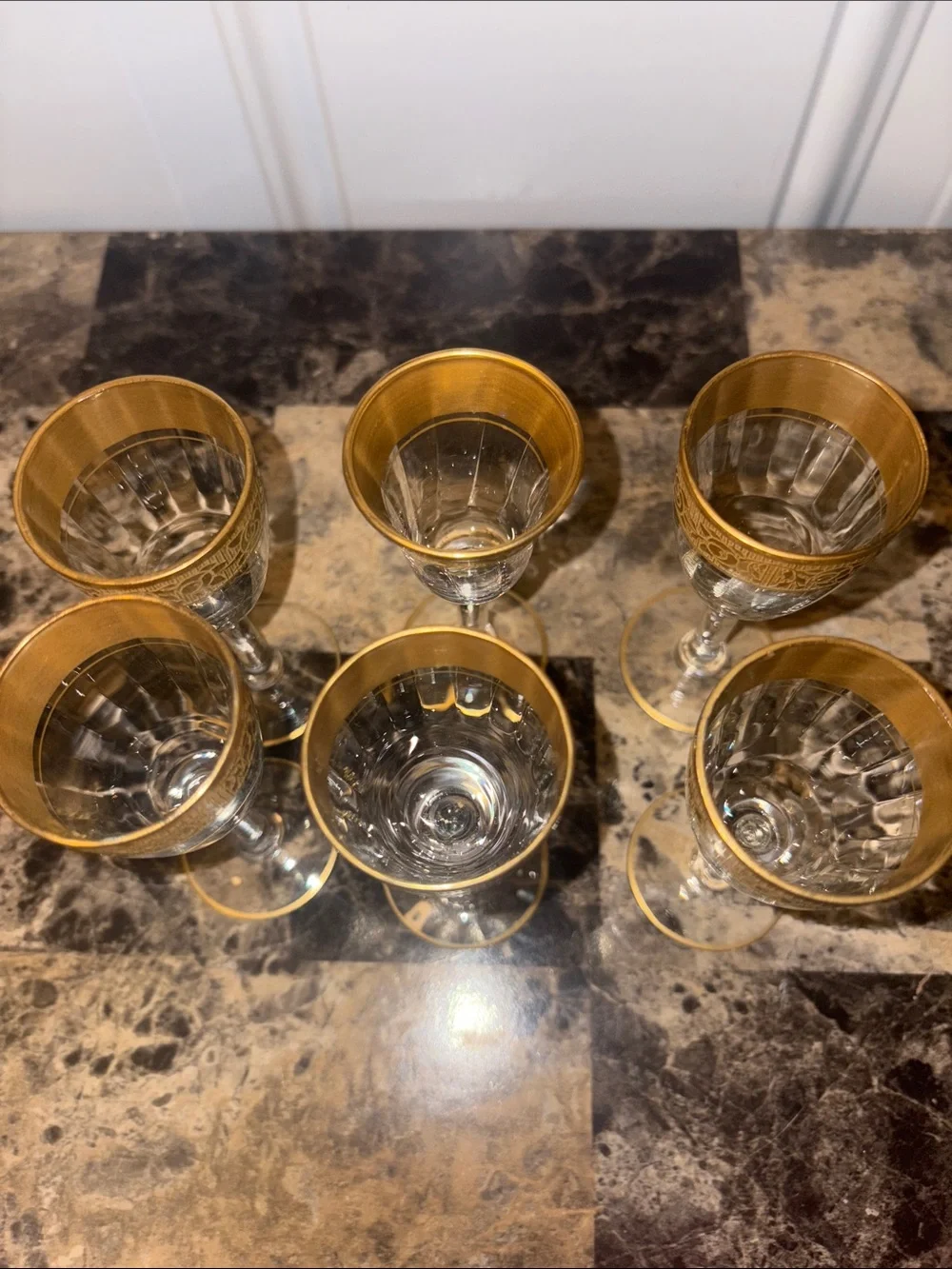 Vintage Elegant Gold-Trimmed Crystal Liqueur Glasses - Set of 6